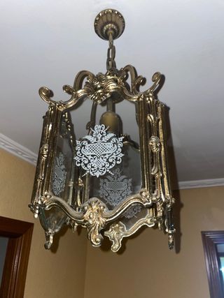 Lámpara de techo cristal y metal dorado