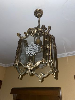 Lámpara de techo cristal y metal dorado