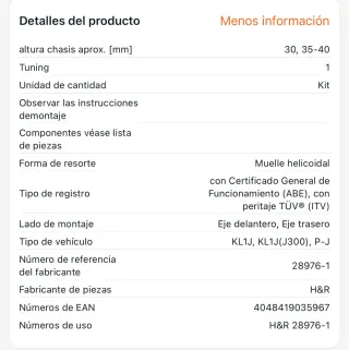 Muelles Deportivos H&R (Set de 4 Nuevos sin abrir