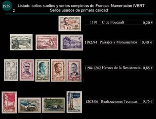 Sellos de Francia años 1958 y 1959 Usados