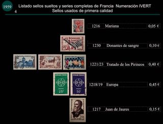 Sellos de Francia años 1958 y 1959 Usados