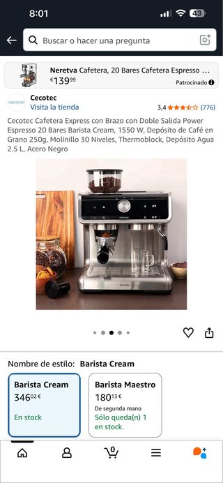 Cafetera Cecotec Barista Cream 1550W