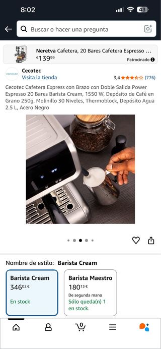 Cafetera Cecotec Barista Cream 1550W