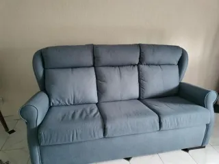 Sofá de 3 plazas azul/gris