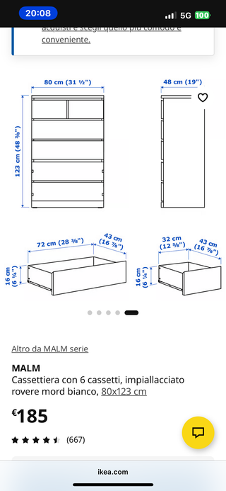 Cassettiera Ikea Malm 6 cassetti