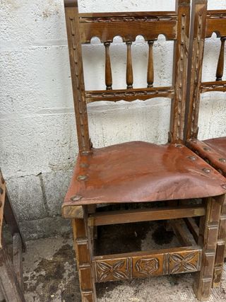 Sillas Castellanas Antiguas Piel y Madera