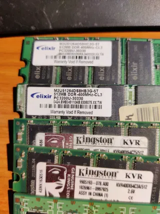 Memoria RAM PC DDR 400MHz (Elixir, Kingston, MPC)