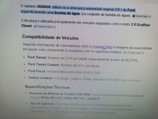 Bomba de água Ford Original