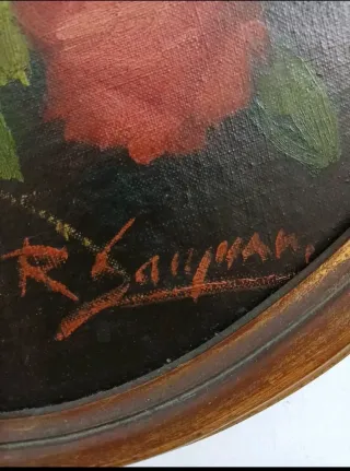 Quadri a olio floreali ovali dorati