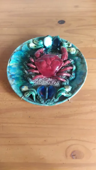 Plato Cerámica Artesanía Portugal Cangrejo