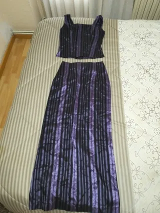Conjunto falda y top rayas morado, talla S