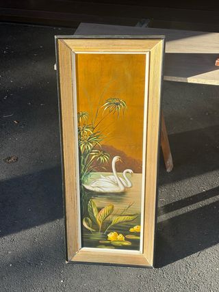 Cuadro de cisnes y flores de loto