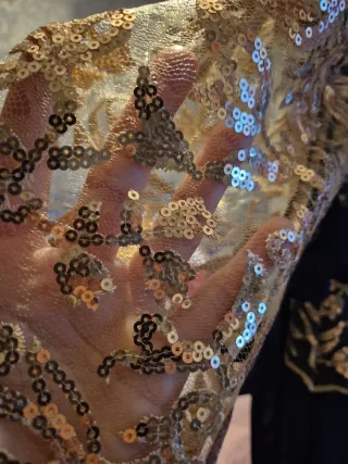 Vestido fiesta lentejuelas azul y dorado