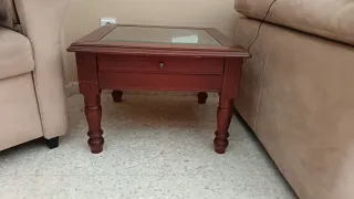 Mesa auxiliar madera y cristal