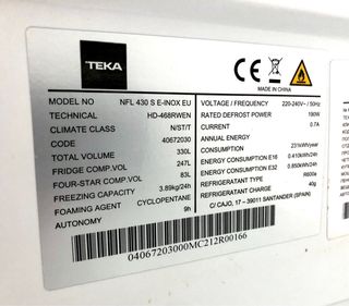Frigorífico Teka Total No Frost 330 litros