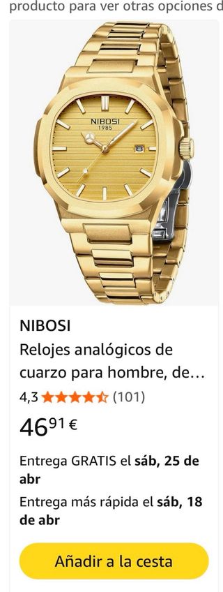 Reloj Dorado Nibosi estilo Patek de cuarzo