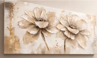 Cuadro Flores Beige y Dorado