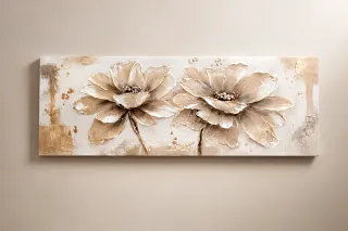 Cuadro Flores Beige y Dorado