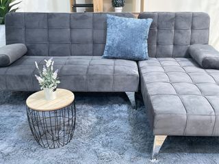 Sofá Cama Chaise Longue Gris + 2 Cojines