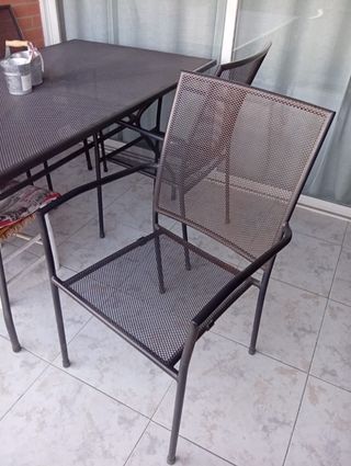 Mesa y 4 Sillas Exterior Metal Negro