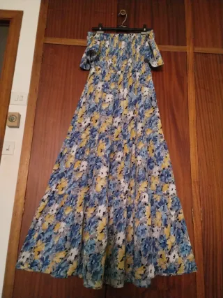 VESTIDO largo-maxi BOHO escote "Bardot" muy alegre