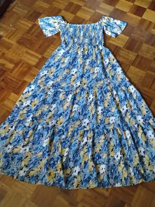VESTIDO largo-maxi BOHO escote "Bardot" muy alegre