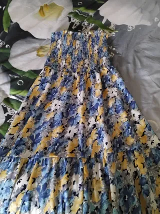 VESTIDO largo-maxi BOHO escote "Bardot" muy alegre