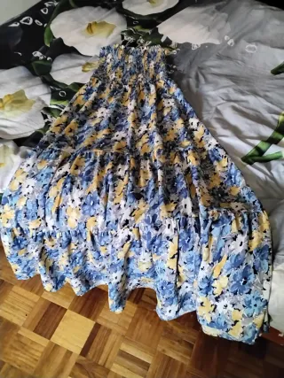 VESTIDO largo-maxi BOHO escote "Bardot" muy alegre