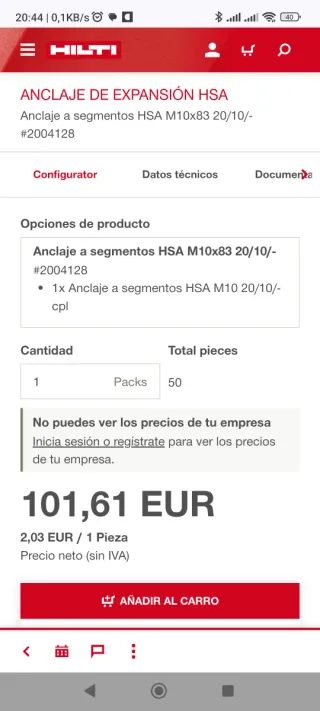 Anclajes HILTI HSA