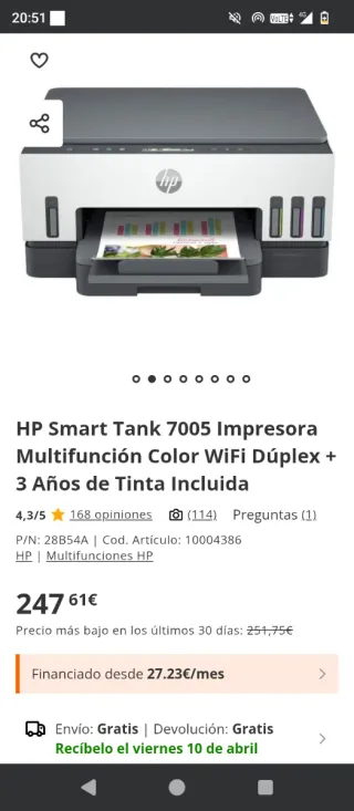 Impresora HP Smart Tank 7005 Multifunción