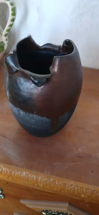 Jarrón Antiguo Cerámica Marrón