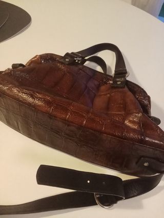 Bolso vintage piel marrón y rojo. Marca Petusco