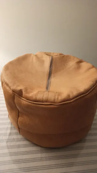 Puf de cuero artesanal beige/marrón