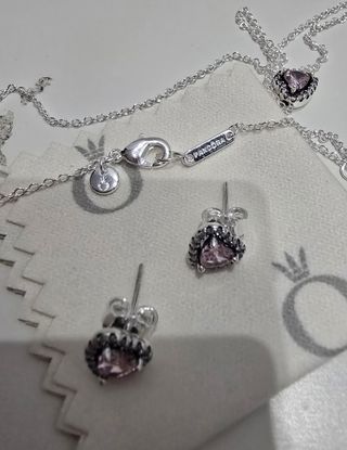 Conjunto Pandora Corazón Rosa Plata