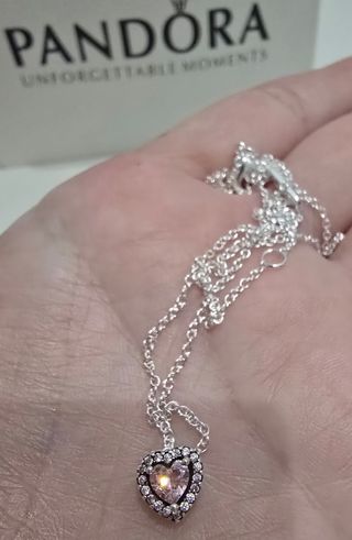 Conjunto Pandora Corazón Rosa Plata