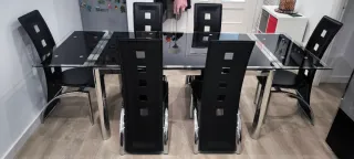 Mesa cristal 6 sillas comedor