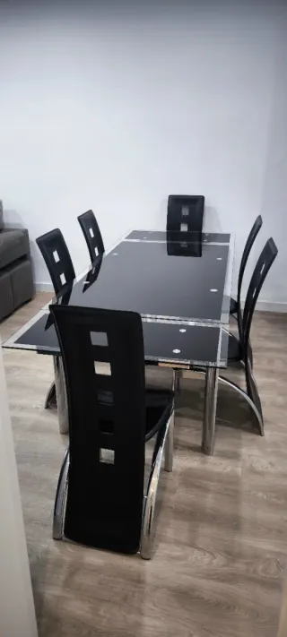 Mesa cristal 6 sillas comedor