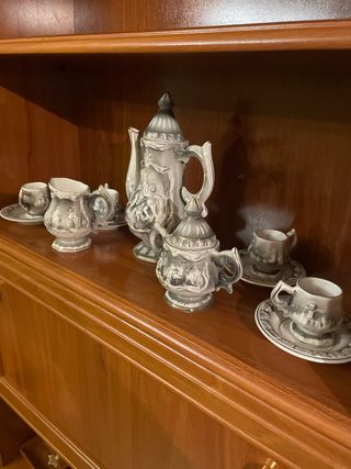 Juego de café de porcelana gris y blanco