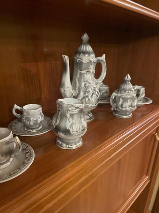 Juego de café de porcelana gris y blanco