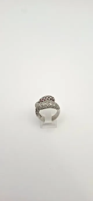 Anillo Oro Blanco 18K Rubíes y Circonitas