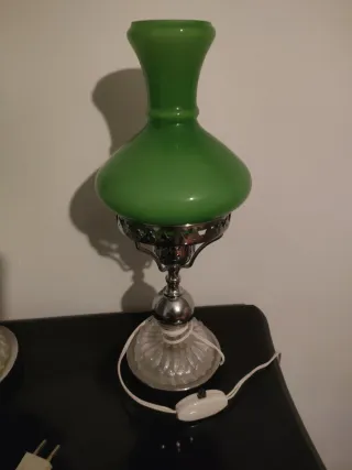 Lámparas antiguas de cristal y metal azul y verde