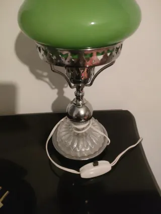 Lámparas antiguas de cristal y metal azul y verde