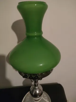 Lámparas antiguas de cristal y metal azul y verde