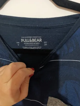 Camiseta Estampada Hombre Azul y Gris