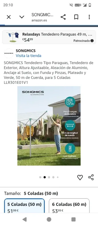 Tendedero Paraguas SONGMICS 50m