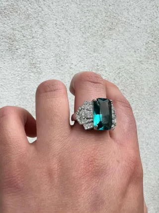 Anello Argento 925 Pietra Grande Blu
