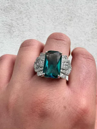 Anello Argento 925 Pietra Grande Blu