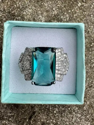Anello Argento 925 Pietra Grande Blu