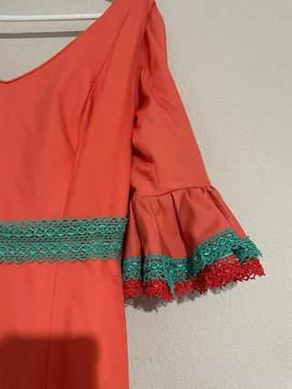 Traje Flamenca Coral y Verde Talla M