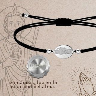 Pulsera San Judas Tadeo Hilo Negro Plata
